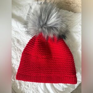 Kyi Kyi Knit Pom-Pom Faux Fur Beanie